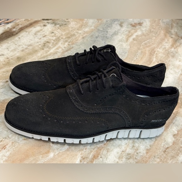 Men’s COLE HAAN ZeroGrand Wingtip black suede leather oxfords- Size 12 - Picture 5 of 9